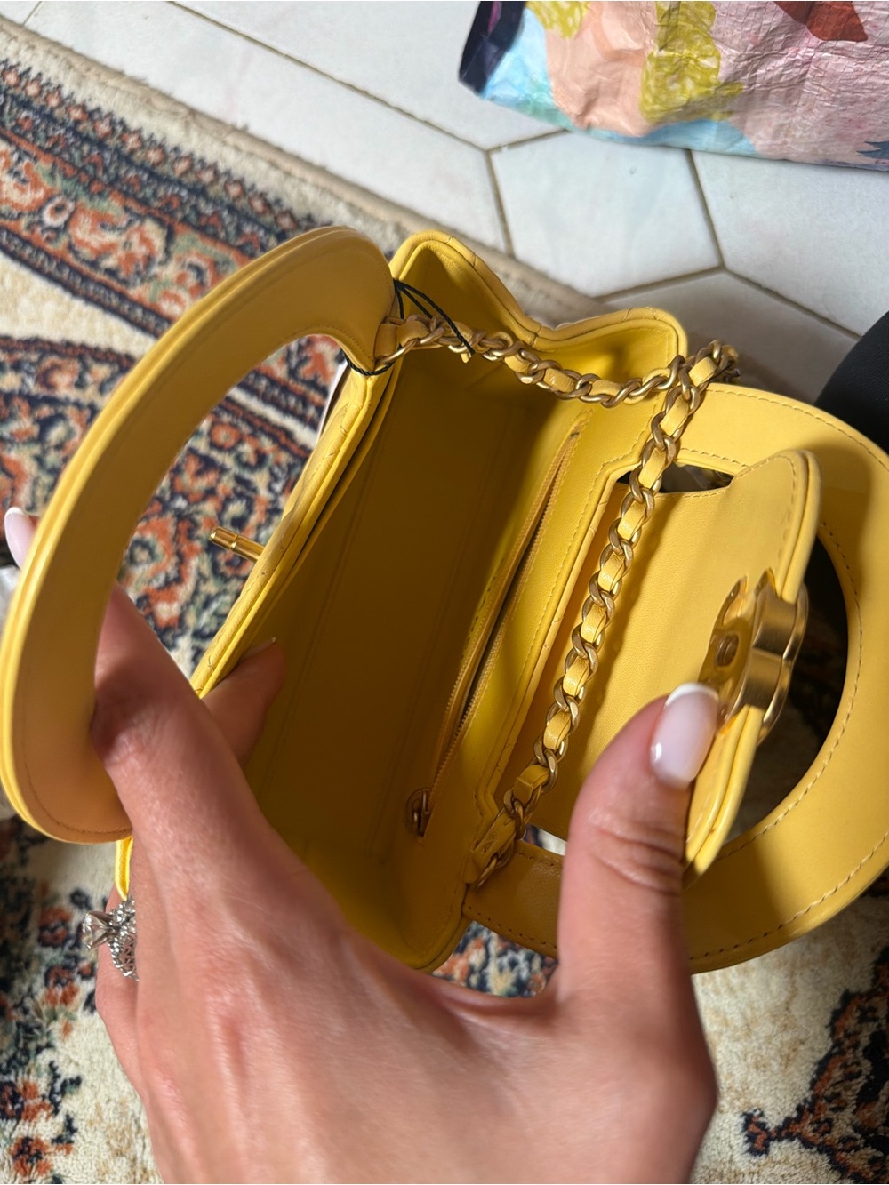 CHANEL Quilted Yellow Mini Top-Handle Bag with Gold CC - Picture 5 of 7